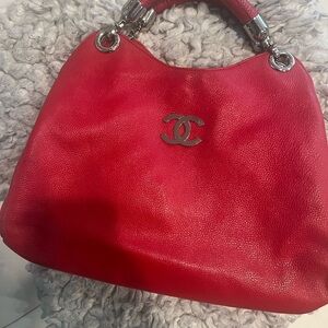 Chanel Red Leather Shoulder Bag